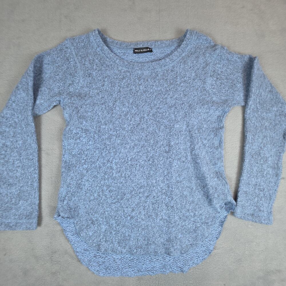 Nally & Millie Soft Knit Sweater Gray Curved Hem Stretch USA XS Top